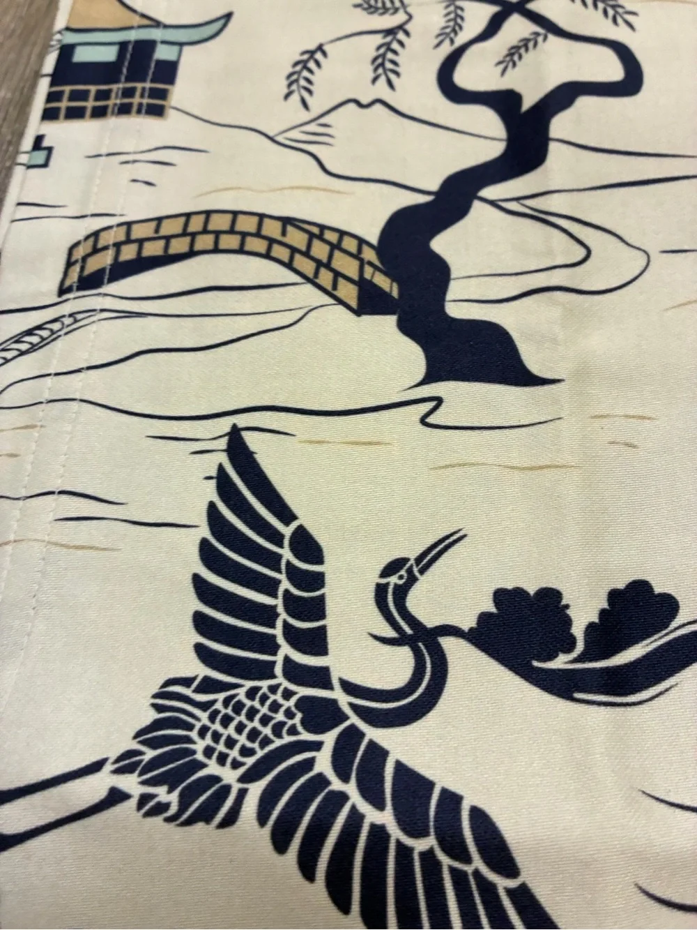 Spoonflower Japanese Village Chinoiserie Pagoda Blue Table Runner